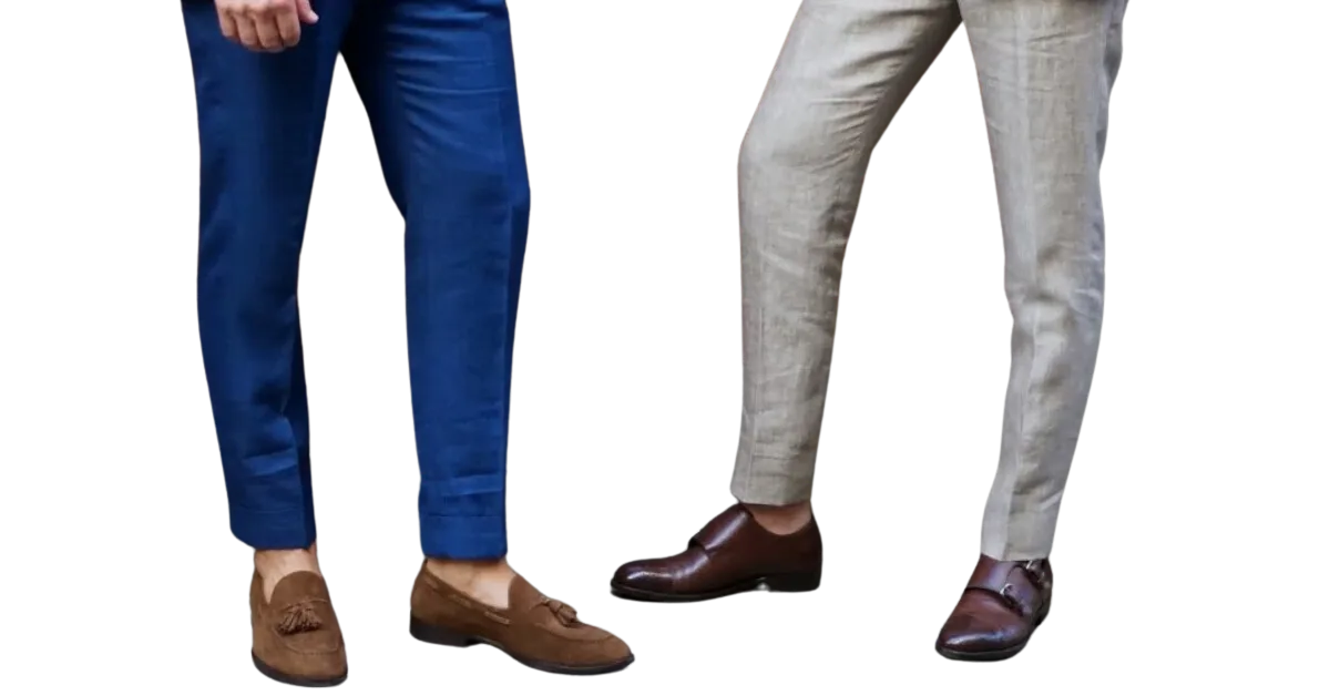 Sin calcetines con los pies descalzos dentro de los zapatos