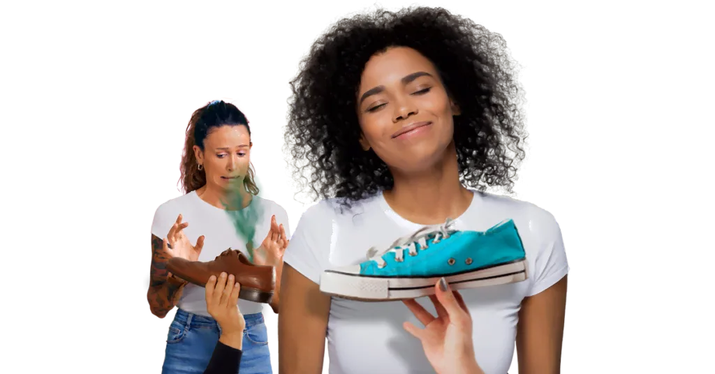 Reacción ante los zapatos malolientes frente a las zapatillas frescas